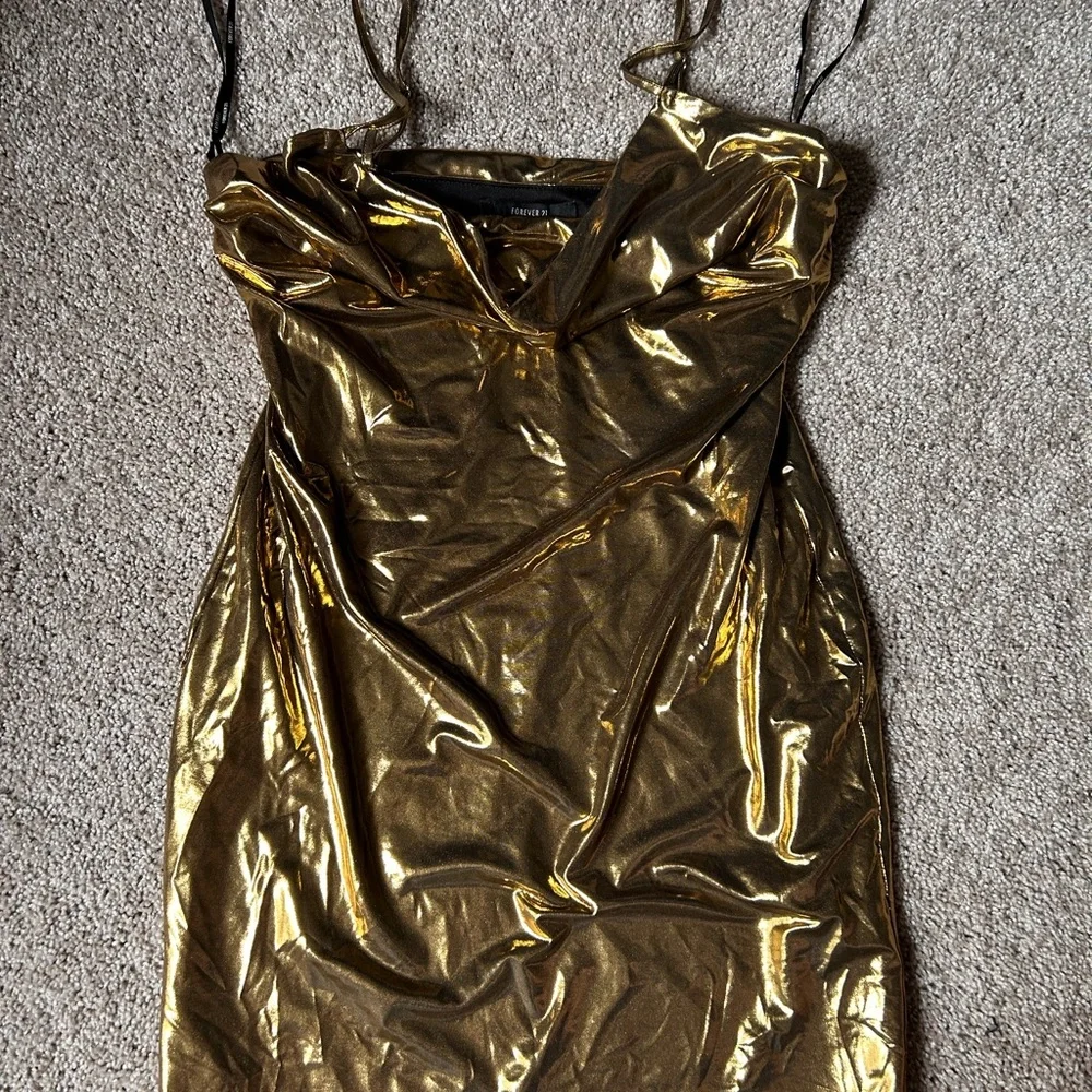 Forever 21 Gold Ruched Wrap Bodycon Dress - Picture 2 of 4